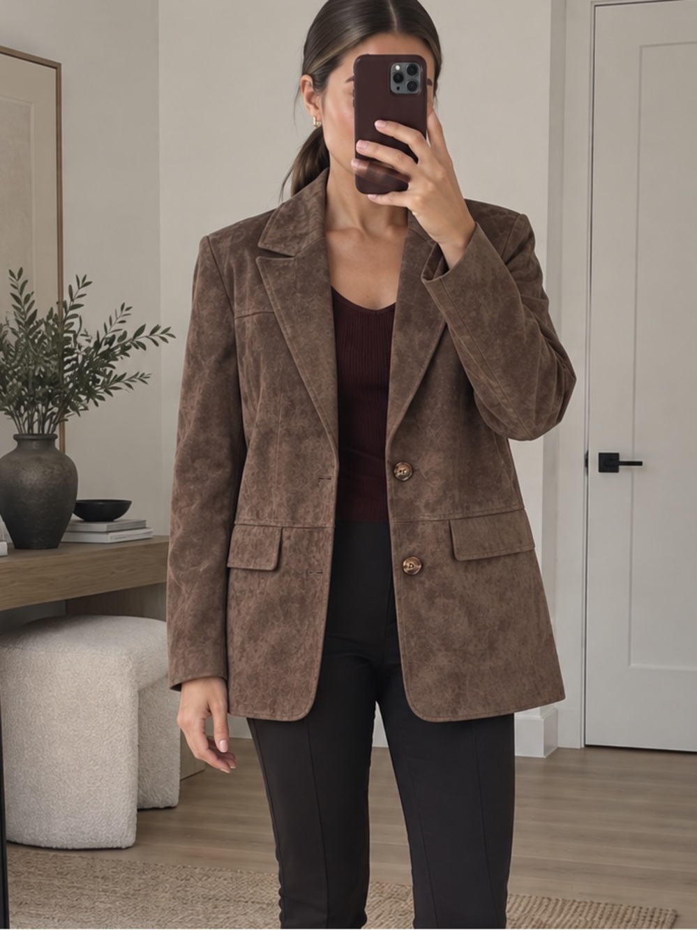 Equipment Femme Brown Pig Split Leather Blazer Jacket Size S NWT